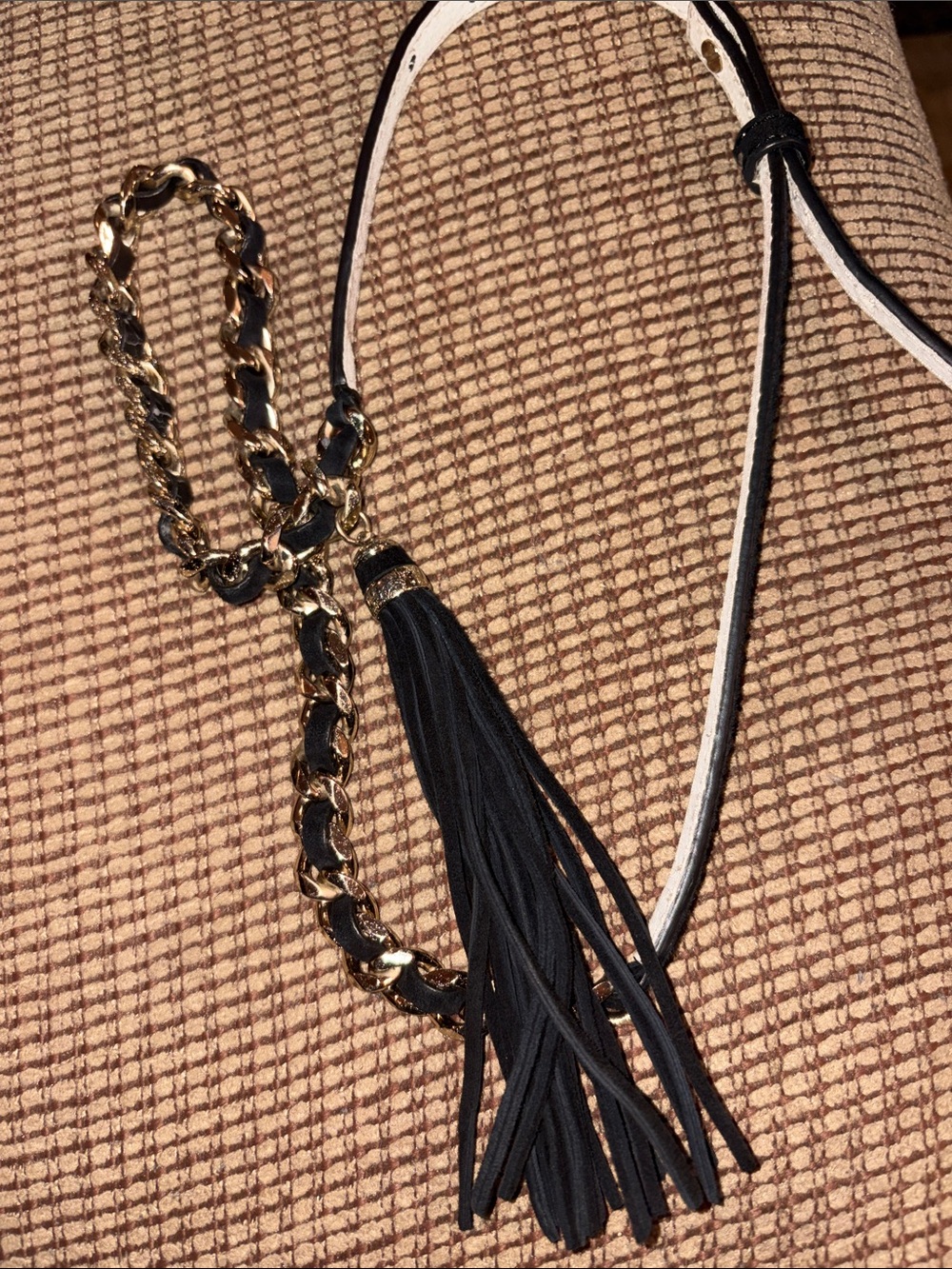 Gorgeous Black and Gold Tassel Suede Belt